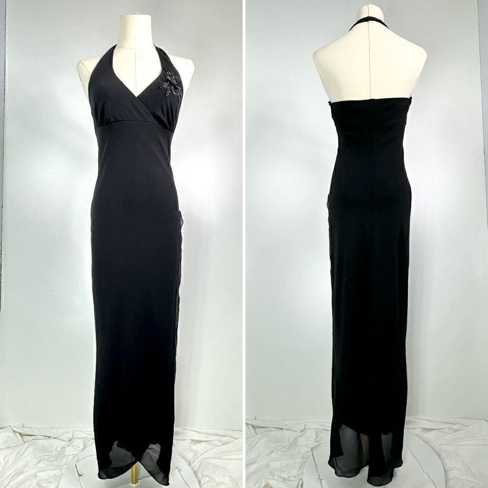 Vintage Y2K La Belle Evening Prom Black Maxi Dress Size 3 Junior Crepe Chiffon